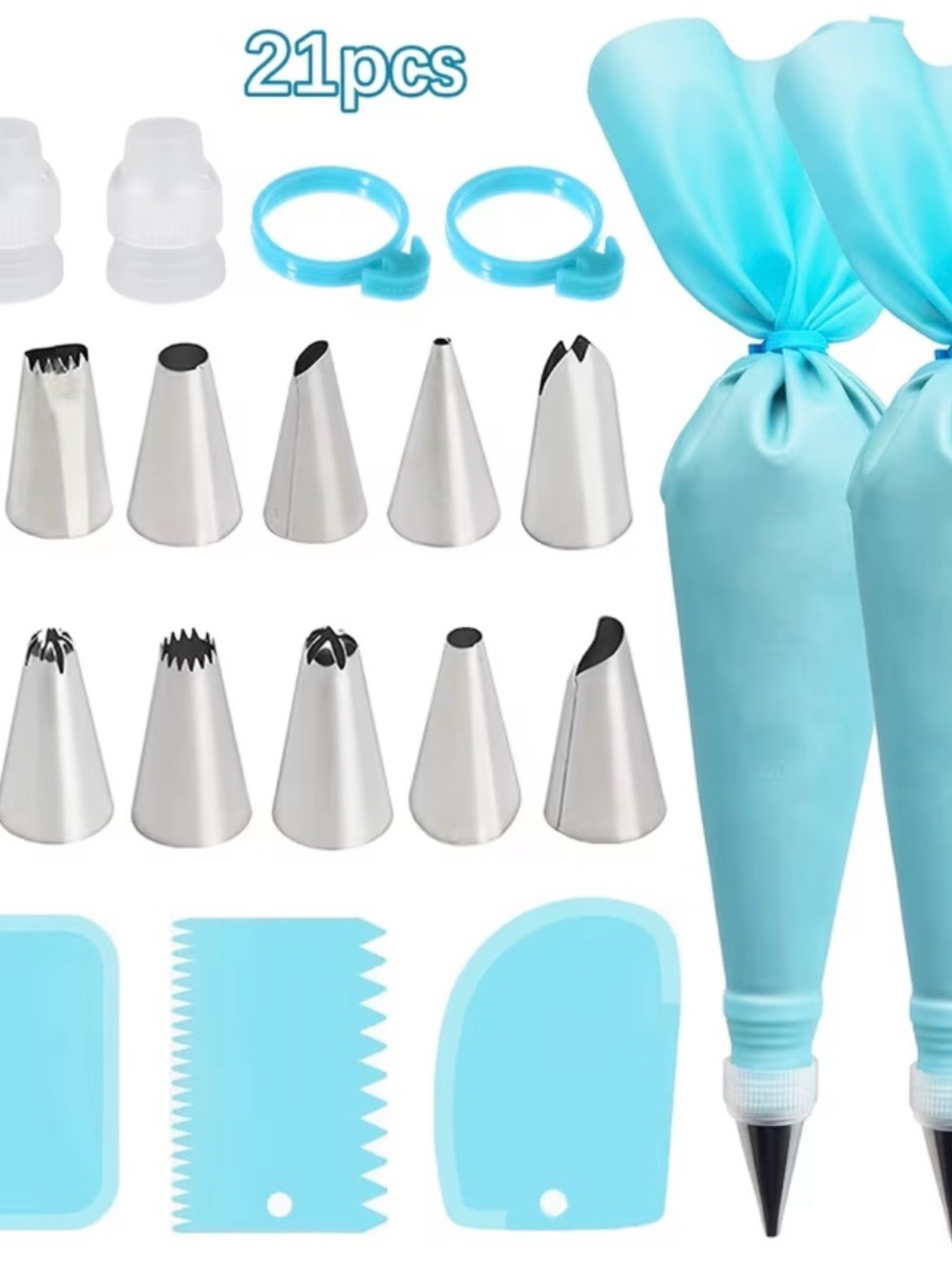 21-Piece Blue Cake Piping Decorating Set with Nozzles and Bags